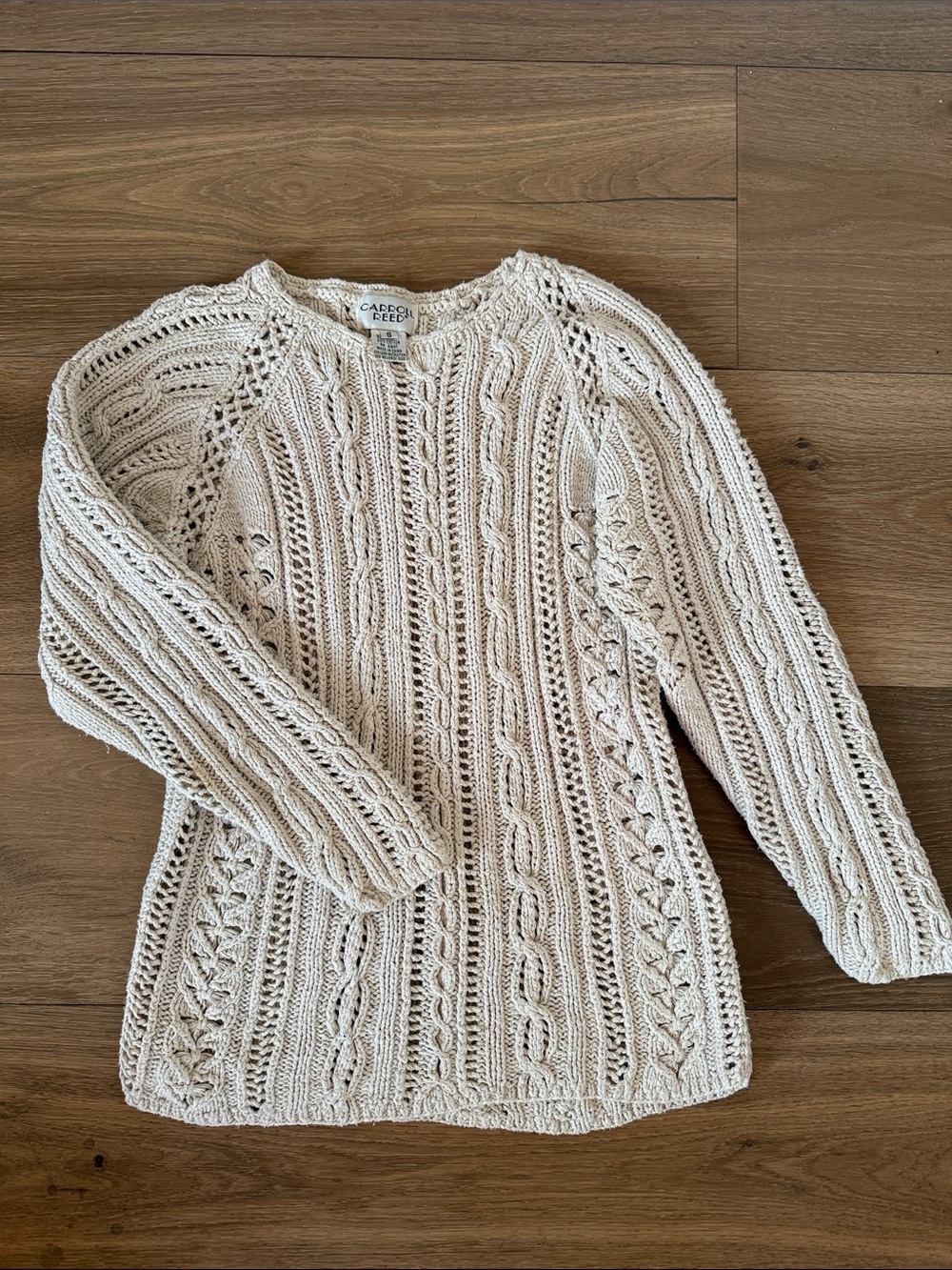 Vintage Cable-Textured Crewneck Sweater in Cream by Carroll Reed